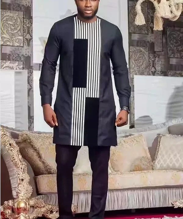 

Рубашка мужская с круглым вырезом, модная рубашка в арабском стиле, с длинным рукавом, с контрастным принтом в клетку, в африканском стиле, в...