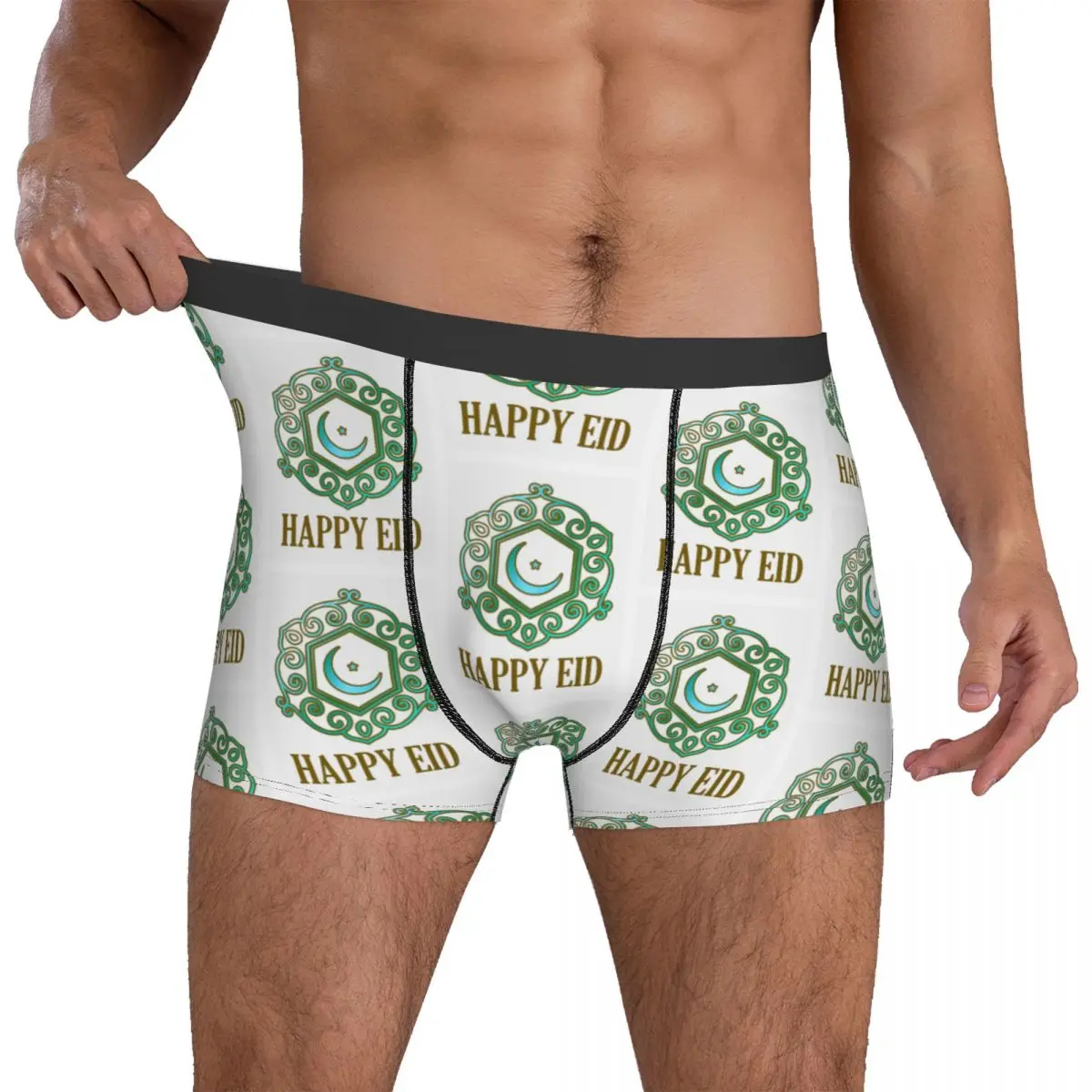 

Eid Mubarak Happy Eid Underwear Al Fitr Greetings Men Underpants Print Breathable Boxershorts Trenky Boxer Brief Plus Size 2XL