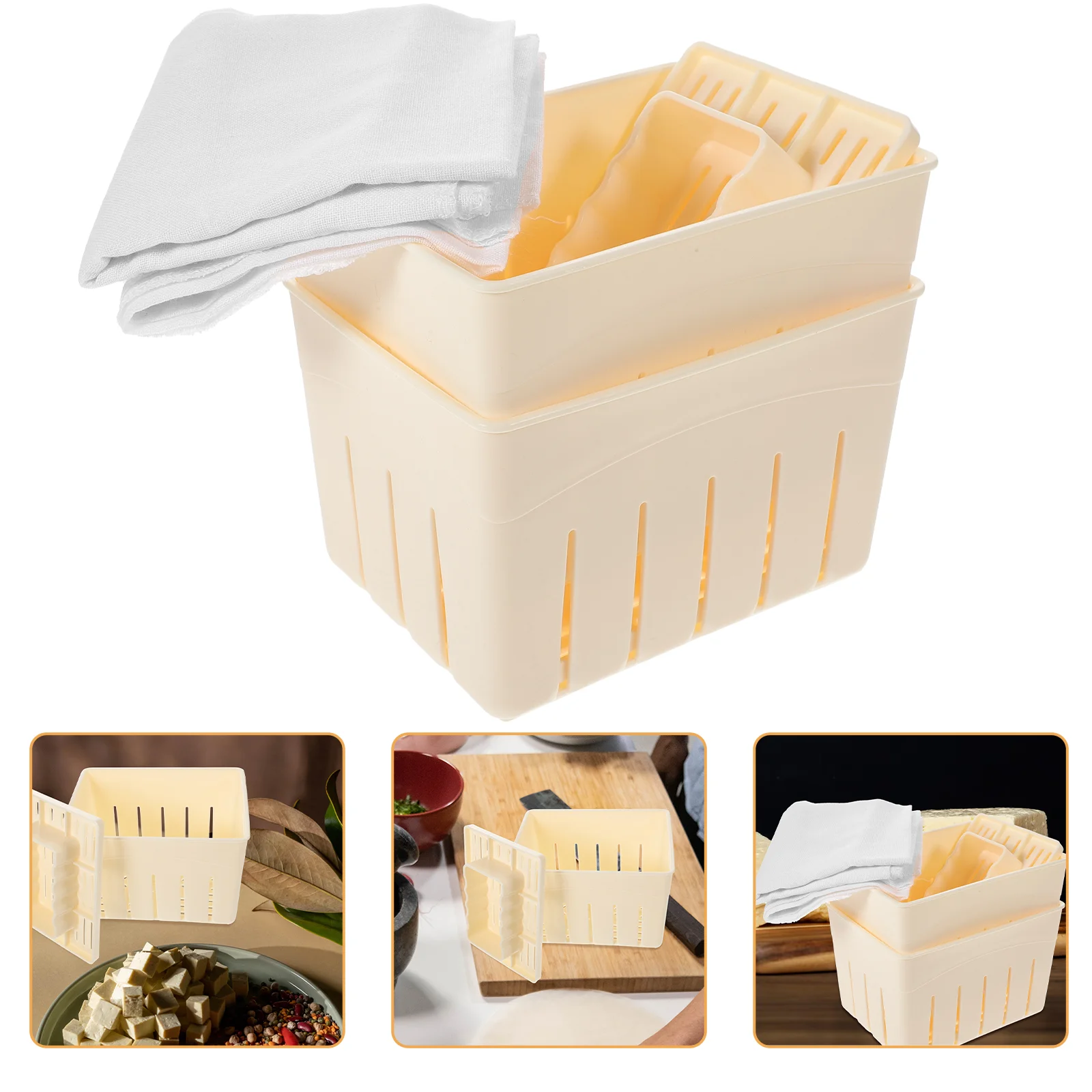 

2 Sets Homemade Tofu Stamper String Cheese Organic Plastic Moulds Molds Bean Curd Makers Convenient Pressing Cotton