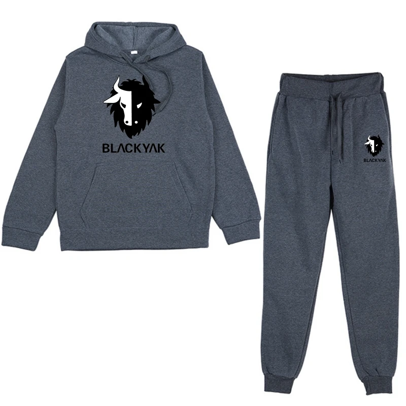 

Black Yak Men's Women printing Long Sleeved Hooded Sweatshirt and Pant Jogging Set Casual Fall Warm Hoodies Tracksuit Sport