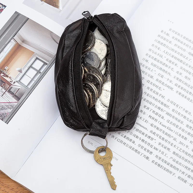 S/l Soft Genuine Leather Pouch Coin Keys Money Holder 2 Way Zips Purse Wallet Fashion Storage Zipper Small Key Bag