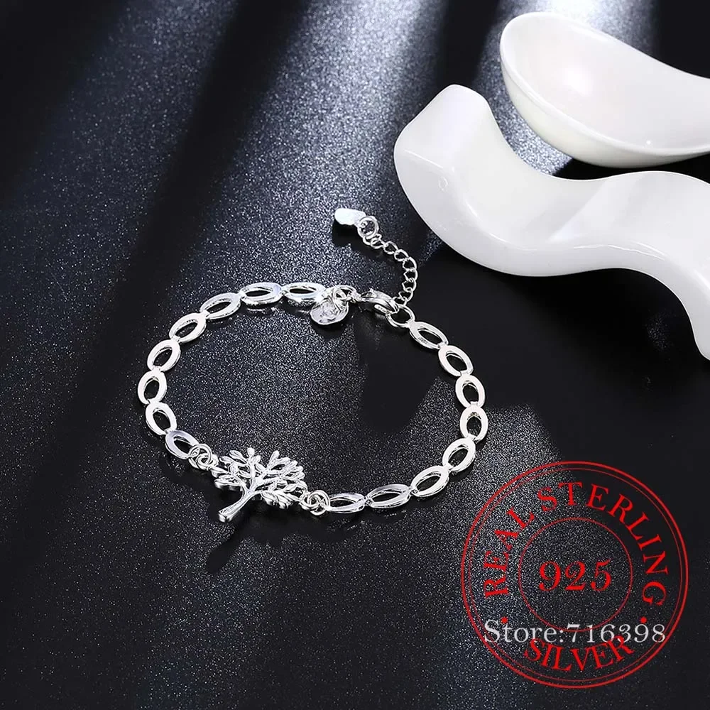 100% стерлингового серебра 925 пробы цепочки Древо жизни браслет на щиколотке и для