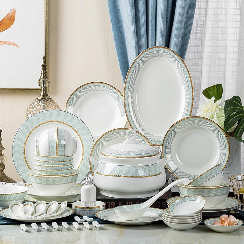 

European bone china tableware household bowl and plate Jingdezhen activity gift box ceramic tableware set