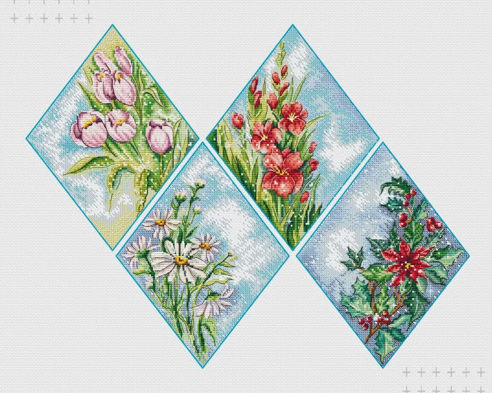 

Cross stitch Kit 14CT 18CT 25CT Canvas Cross Stitch DIY Embroidery Se Threads Craft memory rhombus seasons 54-44