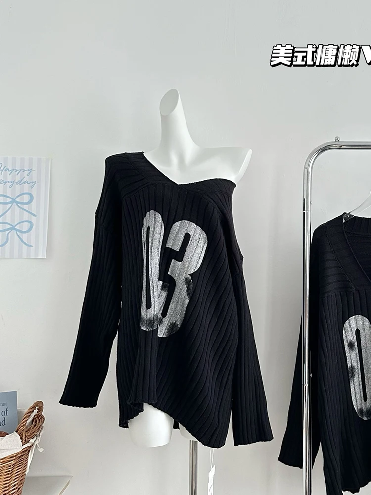 Зимние женские американские винтажные пуловеры Harajuku Y2k Shoujo для девочек с