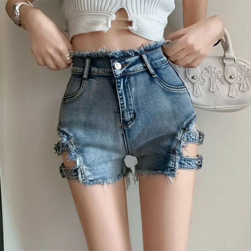 Sexy Hollow Out Summer High Waist Denim Hot Shorts Women Shorts Vintage Punk Shorts Jeans Hotpants 2023