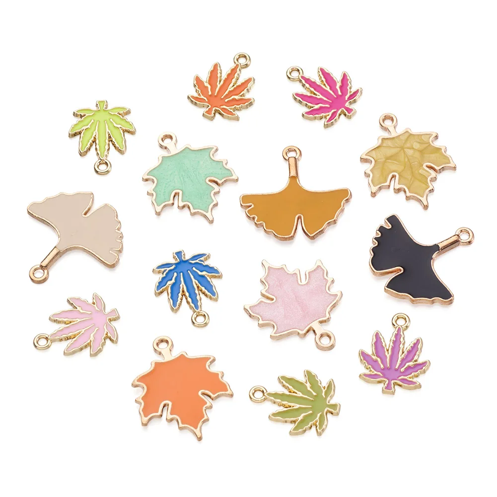 

42Pcs Zinc Alloy Enamel Pendants Light Gold Color Leaf Charms for DIY Jewelry Making Necklace Earrings Handmade Accessories