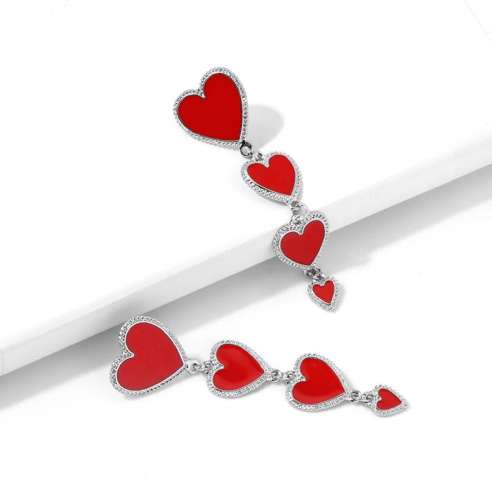 

Elegant Enamel Red Black Hearts Long Dangle Earrings For Women Peach Heart Statement Earrings Romantic Wedding Party Jewellry