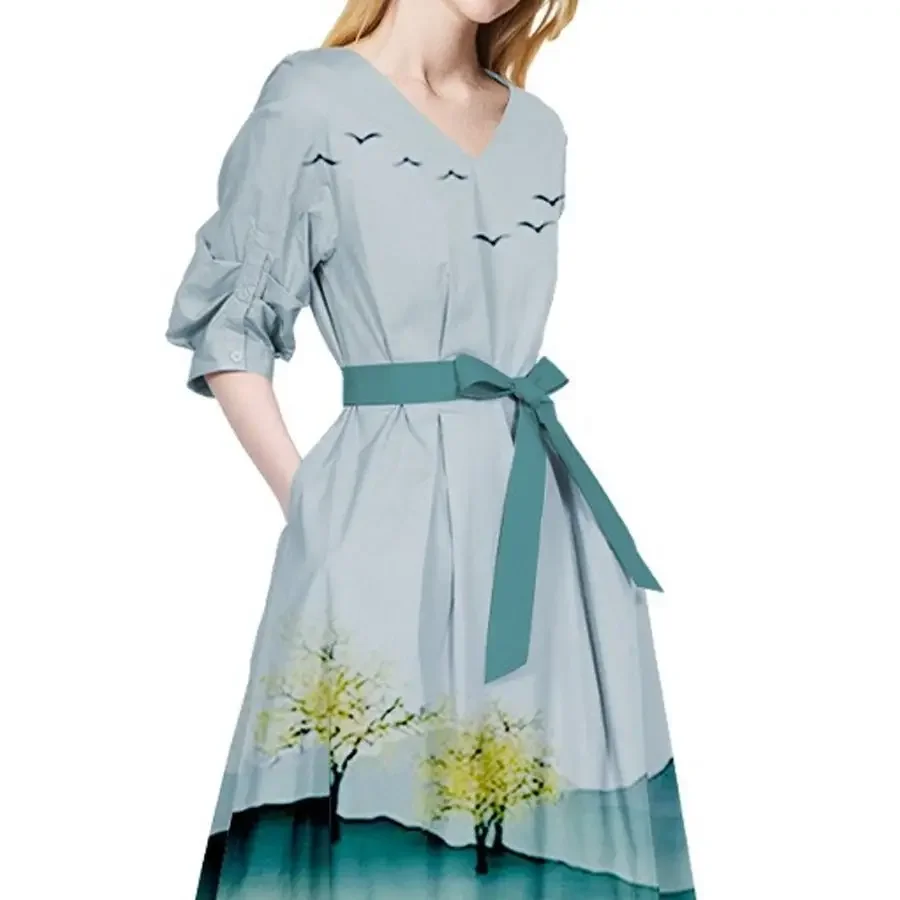 Платье с чернилами и принтом на талии женская одежда новинка лета 2023 винтажная