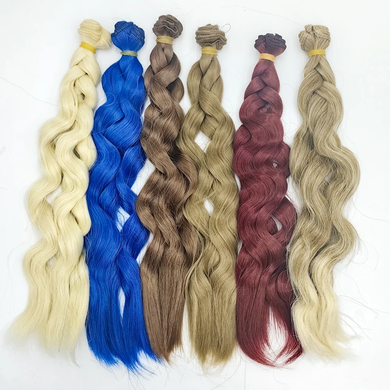 Фото Оптовая продажа с фабрики 25 см длинные вьющиеся волосы куклы BJD цвета радуги волнистые толстые парики куклы №5