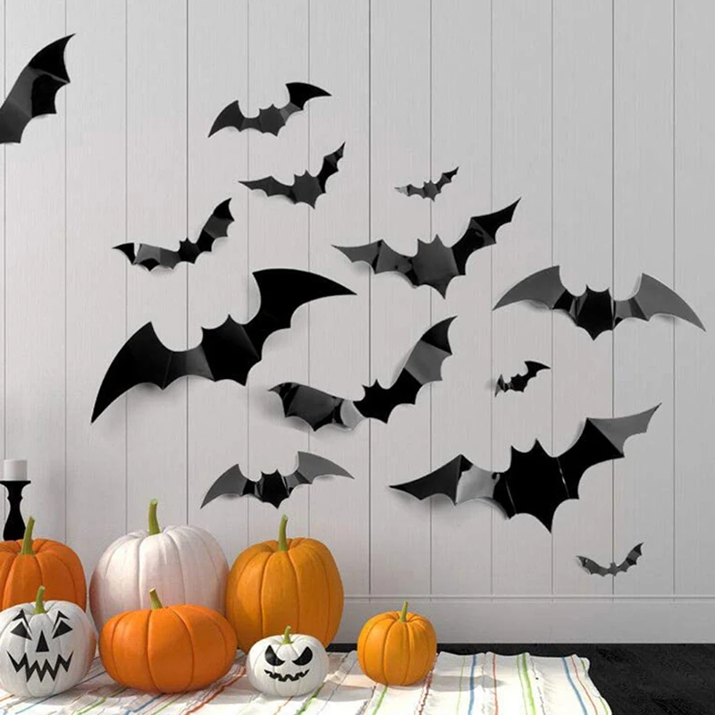 

12PCS Halloween Decoration 3D Black PVC Bat Halloween Party Decor Props Sticker