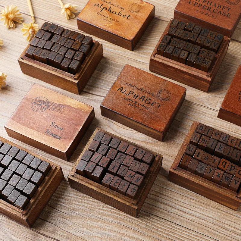 

28pcs Vintage Wooden Letter Alphabet Stamps DIY Scrapbooking Hanmade Craft Rubber Stamp Journals Planner Diary Ablum Decor