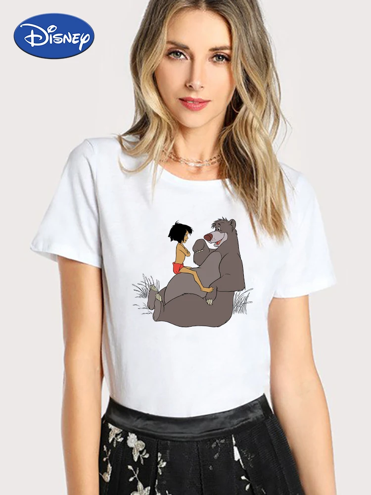 

Disney Women T Shirt White Hot Selling High Quality The Jungle Book Series Tops Tees Baloo Print Mowgli Female T-Shirt Dropship