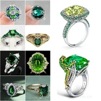 large green stone ring for women wedding gift luxury jewelry color cubic zirconia ring bague femme anillos mujer z5x873