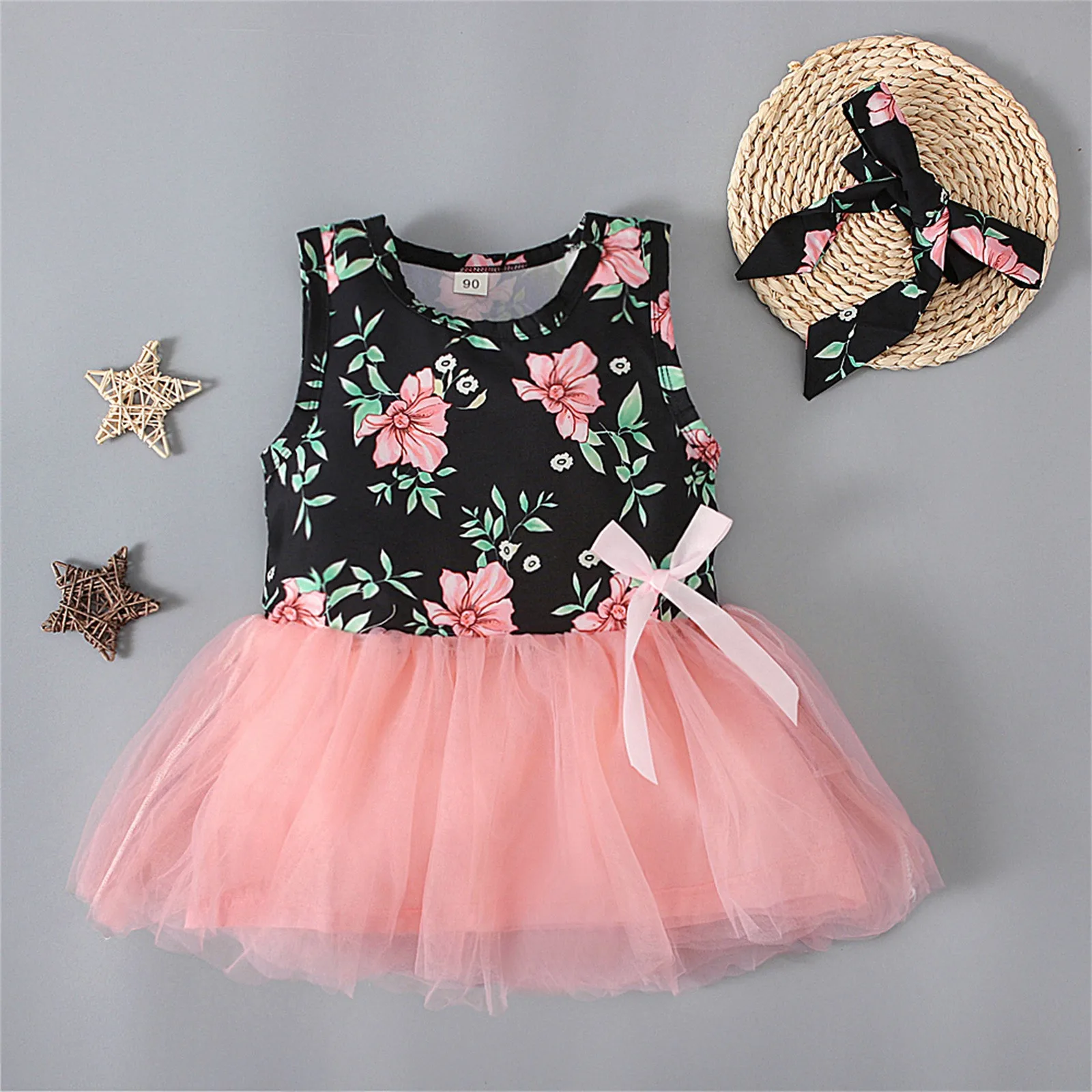 

1-4 Years Toddler Girls Dress Summer Sleeveless Bohemian Floral Dress Girls Ball Gown Tulle Party Princess Dresses Girls Clothes