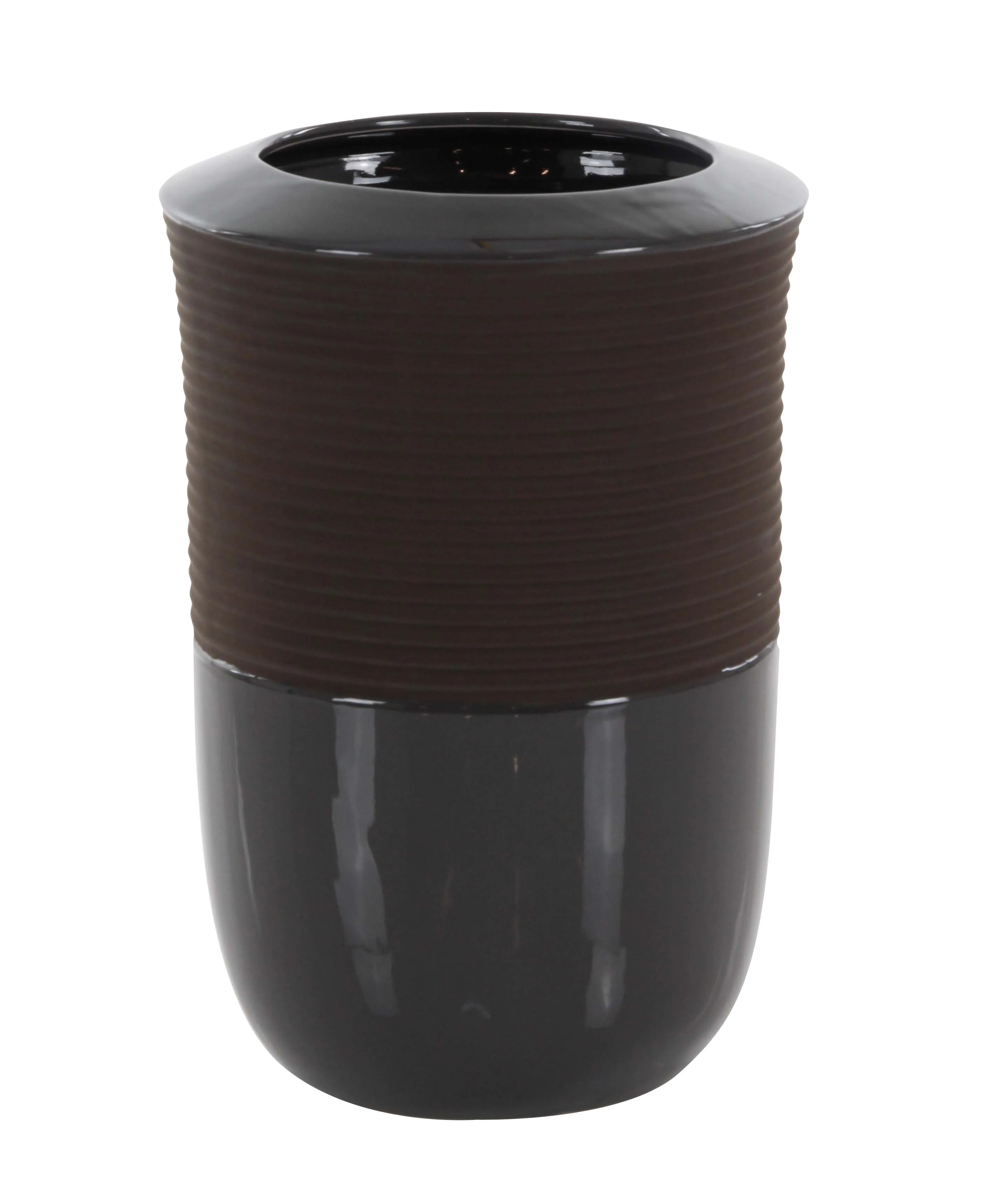 

Eclectic 12 inch ribbed ceramic urn vase, Gray