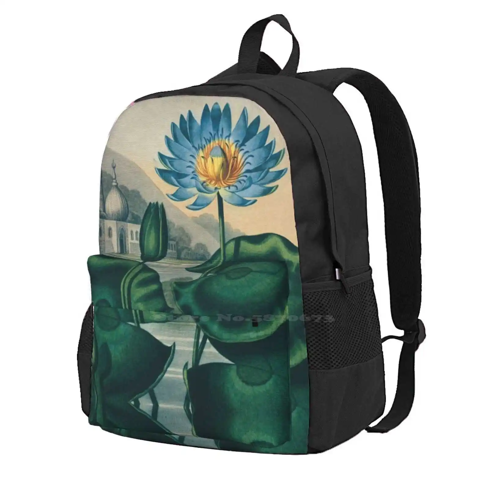 The Blue Egyptian Water Lily Travel Laptop Bagpack School Bags Lily Lilly Flower Floral Botanica Landscape Leaf Green Beauty