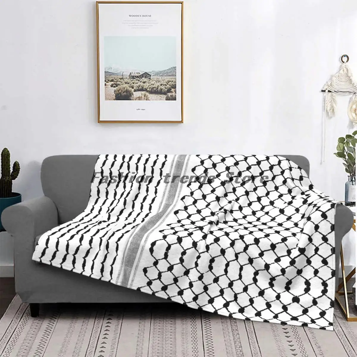 

Palestinian Hatta Kufiya Folk Bohemian Throw Blanket Palestine Keffiyeh Design Blankets for Sofa Outdoor Ultra-Soft Plush Quilt