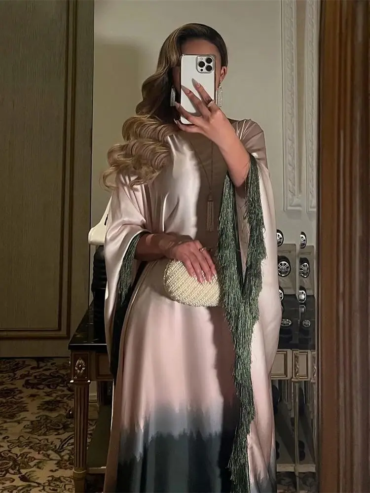 Блестящие атласные платья Eid Satin с рукавом летучая мышь роскошные мусульманские