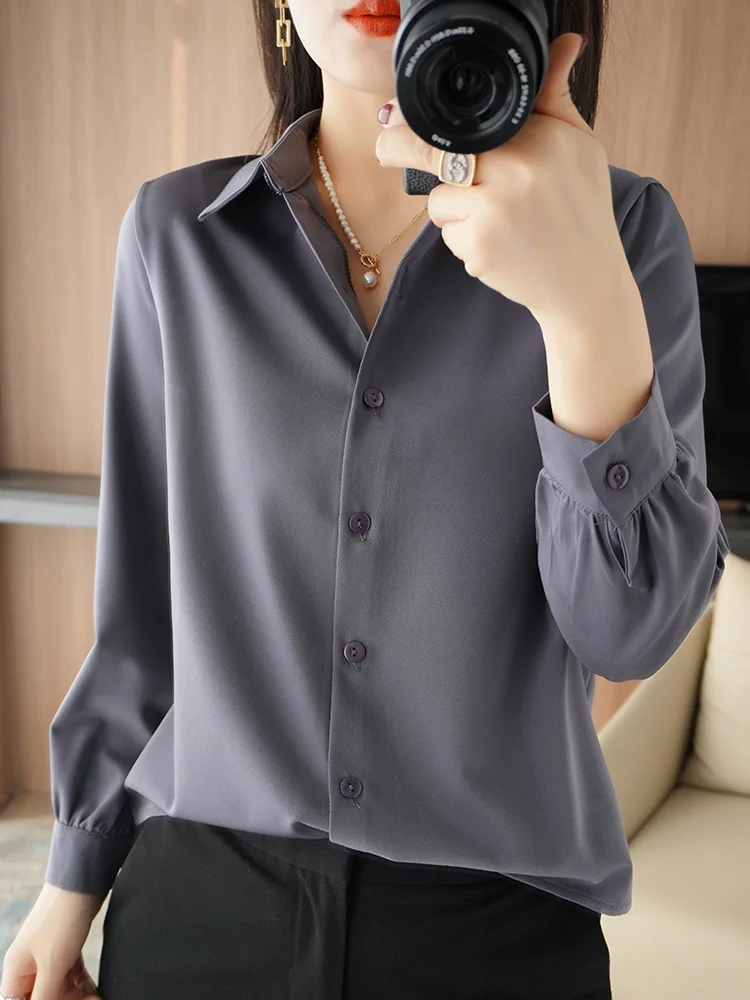 2024 Новые атласные вертикальные и гладкие дышащие рубашки с длинными рукавами