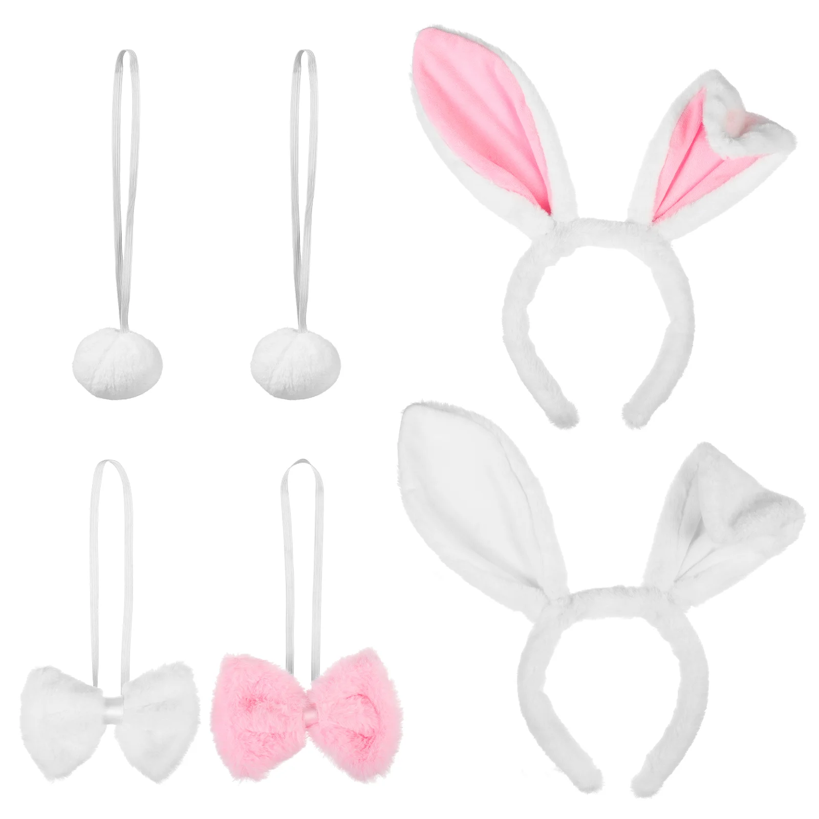 

Bunny Costume Plush Rabbit Ears Headband Set with Ties and Tails Costume Accessory for Hallowen Party ( and White )
