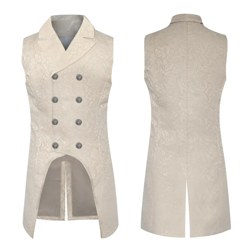 Medieval Men's Gothic Steampunk Waistcoat Dovetail Jacquard Brocade Double-breasted Tuxedo
