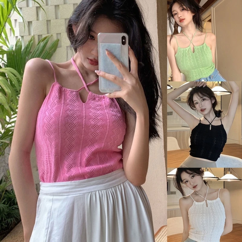 

Stylish Halter Tank Tops for Women Multi-color Basic Bodycon Tops Knit Crop Top Sleeveless All-match Camisole Party Tops