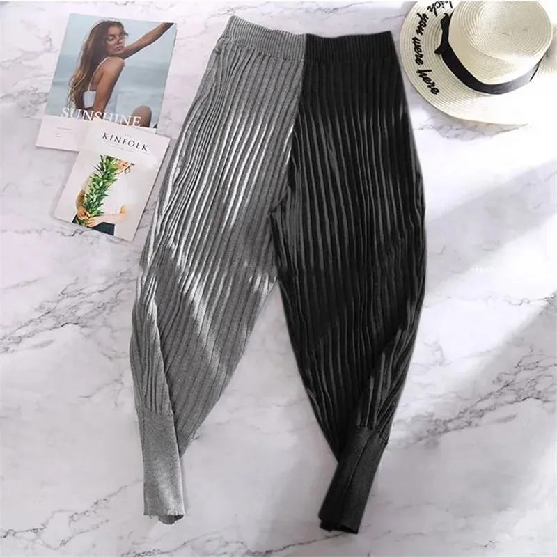 

Spring Autumn Knitted Haren Trousers Female's Nine-Minute Pants Bundle Feet Loose And Thin Leisure Pantalones Woman Clothing