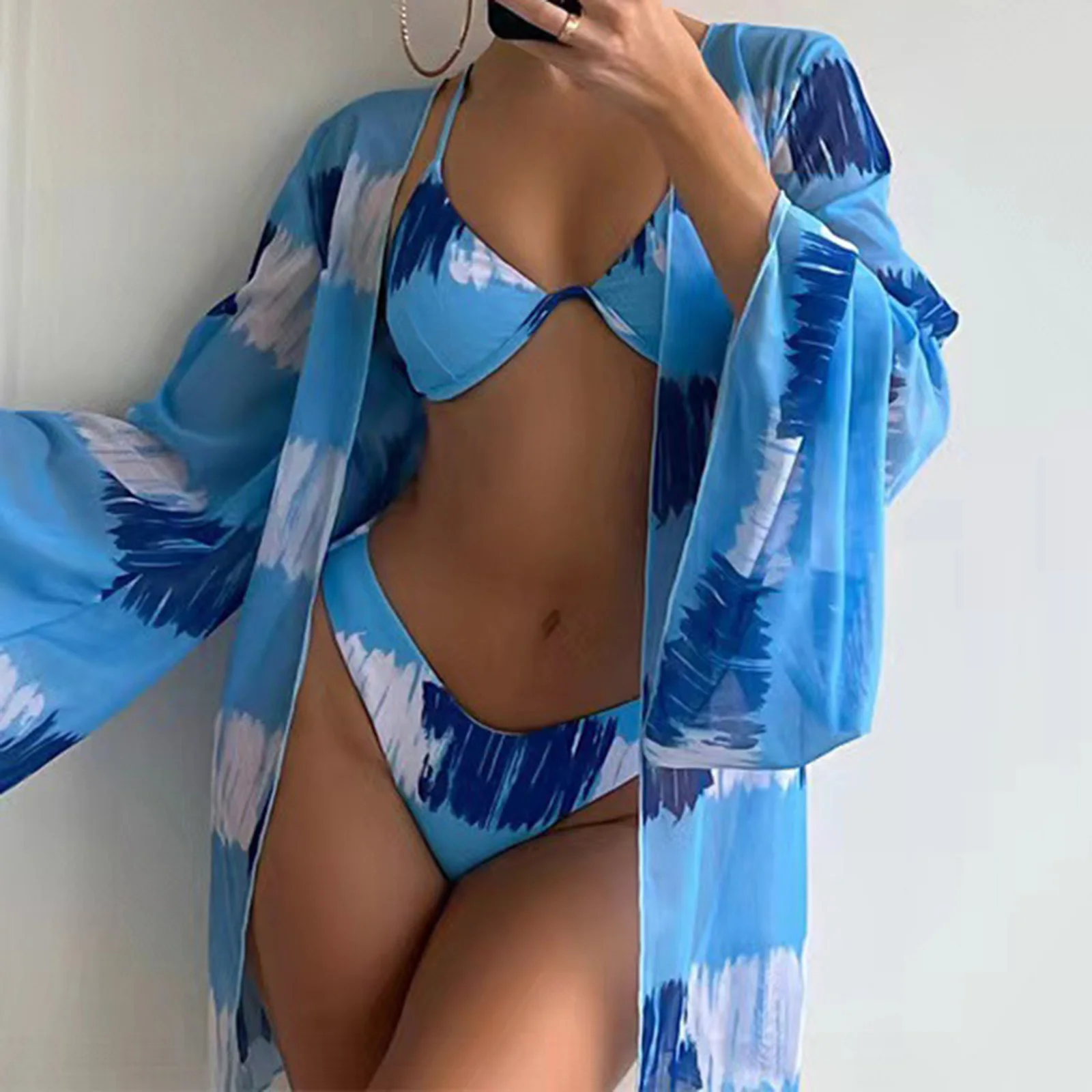 

Женская большая блузка, бикини, купальник из трех частей, сексуальное бикини на бретельках, бикини для отпуска, бикини с высокой талией, бразильский однотонный купальник