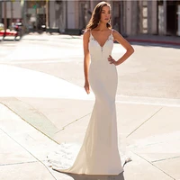 sexy v neck wedding dress 2022 lace mermaid boho spaghetti straps bride gown backless sleeveless customized vestido de novia