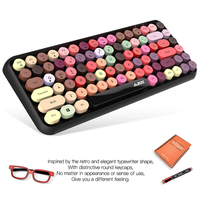 

Игровая клавиатура и мышь в стиле панк с подсветкой, механические круглые клавиши, USB, Bluetooth, вишневая, розовая симпатичная клавиатура для iPad,...