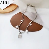 modern jewelry lock pendant necklace 2021 new design silver plated simulated pearl hot selling necklace for girl lady gifts