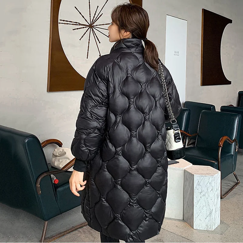 Loose Cotton Padded Thicken Long Jacket Korean Windproof Warm Glossy Parkas 2022 Winter New Snow Wear Stand Collar Women Outwear