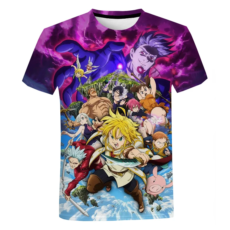 

Футболка мужская с 3D-принтом аниме «Семь смертных грехов», Повседневный дышащий Топ оверсайз в стиле Харадзюку, уличная одежда с коротким рукавом