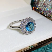 rings luxury fashion jewelry princess sea blue glass filled bridal wedding rings engagement rings ladies rings