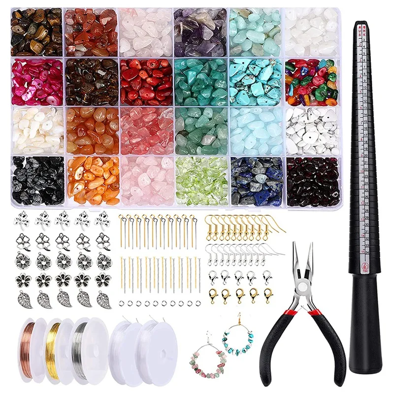 

Jewelry Making Kit, Ring Making Kit with 24 Colors Crystal Gemstone Beads, Jewelry Wire, Pliers and Ring Making Supplies
