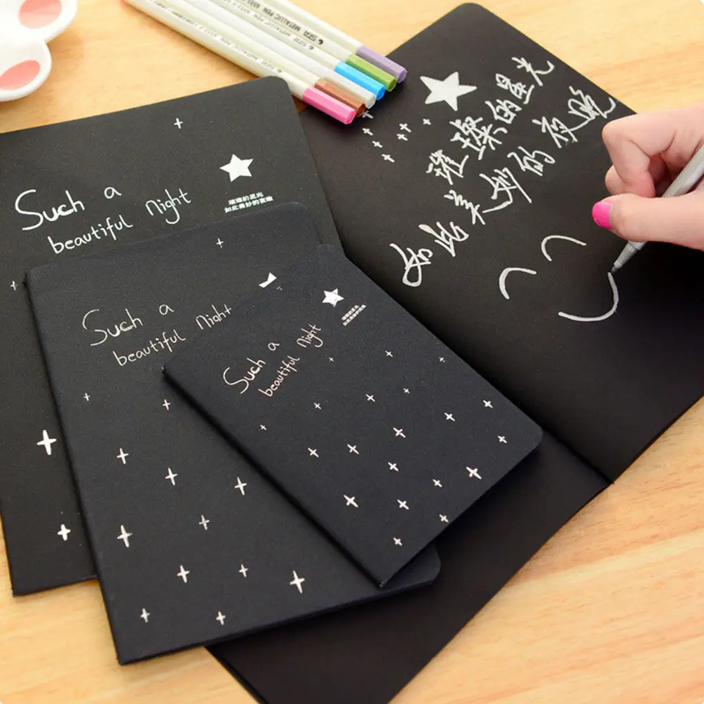 

Black Sketchbook Drawing Notebook Stationery Black Blank Paper Planner Diary DIY Photo Album Adults Kids
