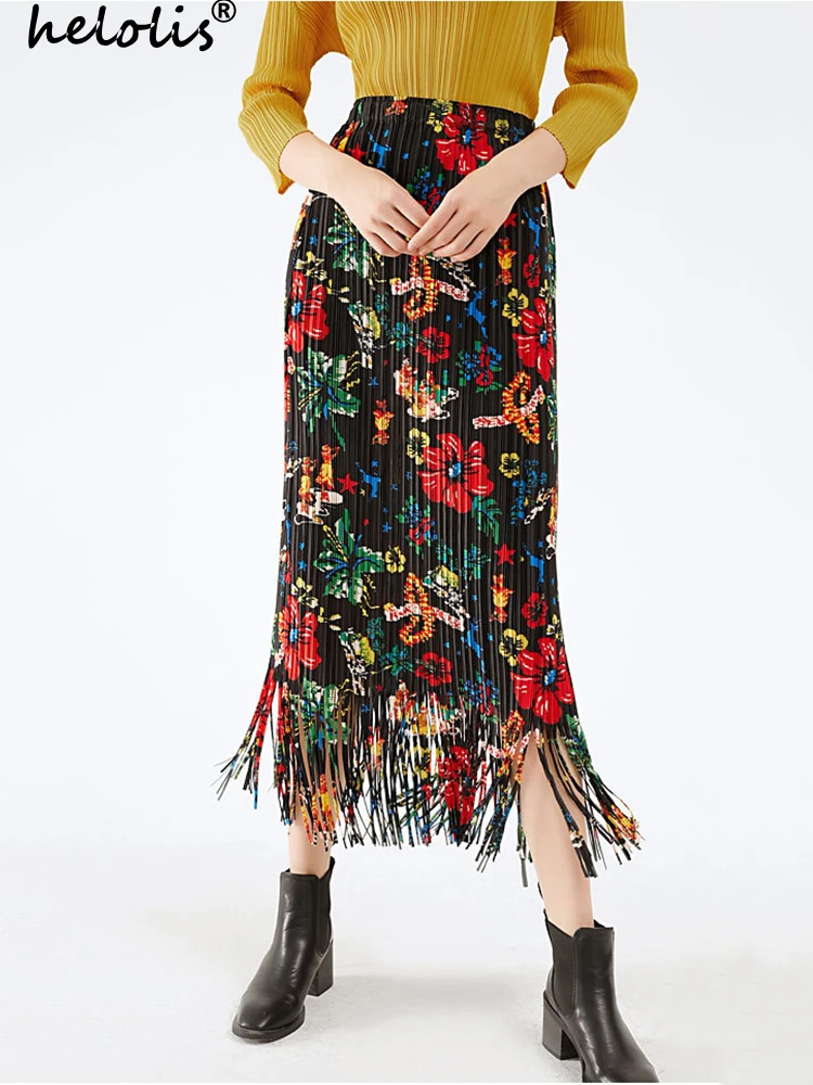 

юбка женская Винтажная юбка миди с высокой талией и эластичной плиссировкой юбка длинная юбка плиссированная юбка миди юбка летняя длинная юбка