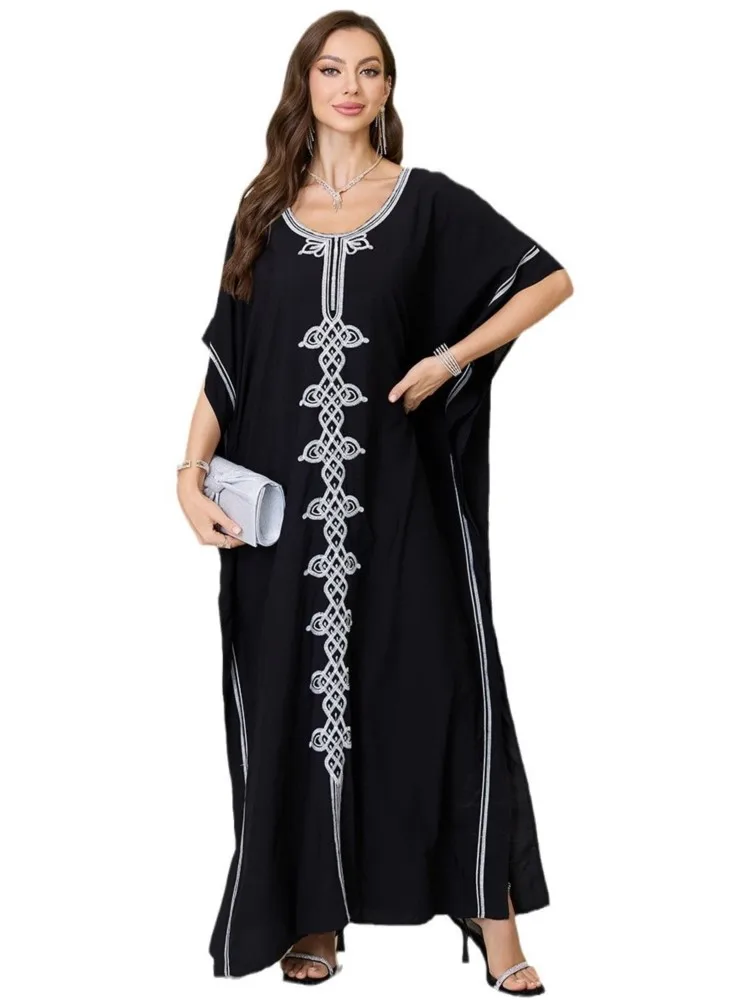 Платье макси с принтом 2025 года туника рукавами летучая мышь весна-лето пляжное