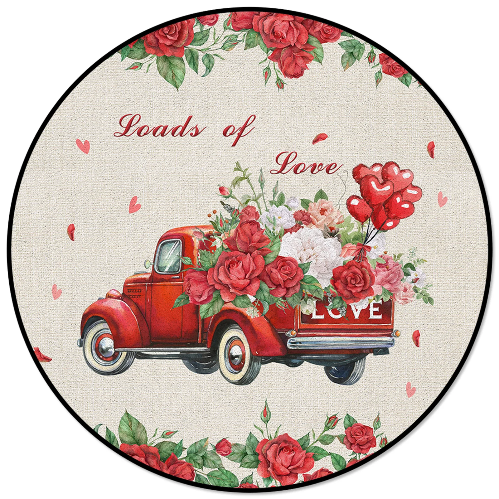 

Valentine Truck Roses Round Carpet for Bedroom Modern Home Decoration Rug for Living Room Bathroom Outdoor Mat Circle Rug