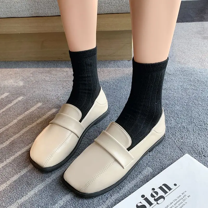 

Women's Shoes Black Female Footwear Loafers Leather Flat Cheap Korean Original Autumn on Offer Cotton Offers Free Shipping Shoe