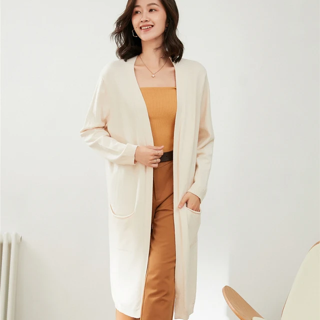 Autumn And Winter New Knitted Cardigan Long Coat Ladies Korean Version Solid Color Outer Loose Long-Sleeved Top Sweater Slim Fit 5