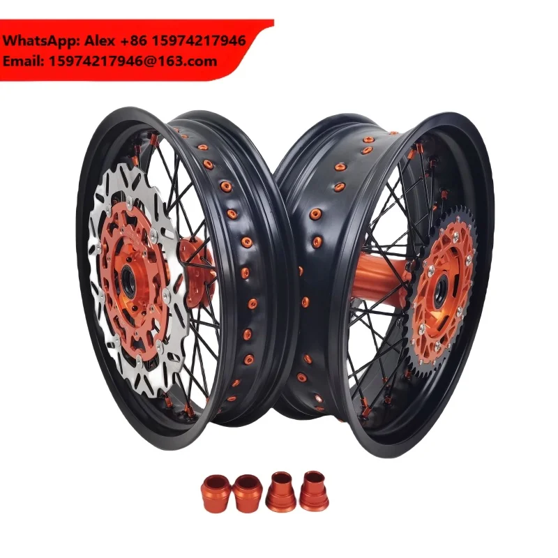 Фото Новинка! Комплектные колеса Supermoto 17'' с оранжевой ступицей для EXC SXF 125-450 2003-2024 №1