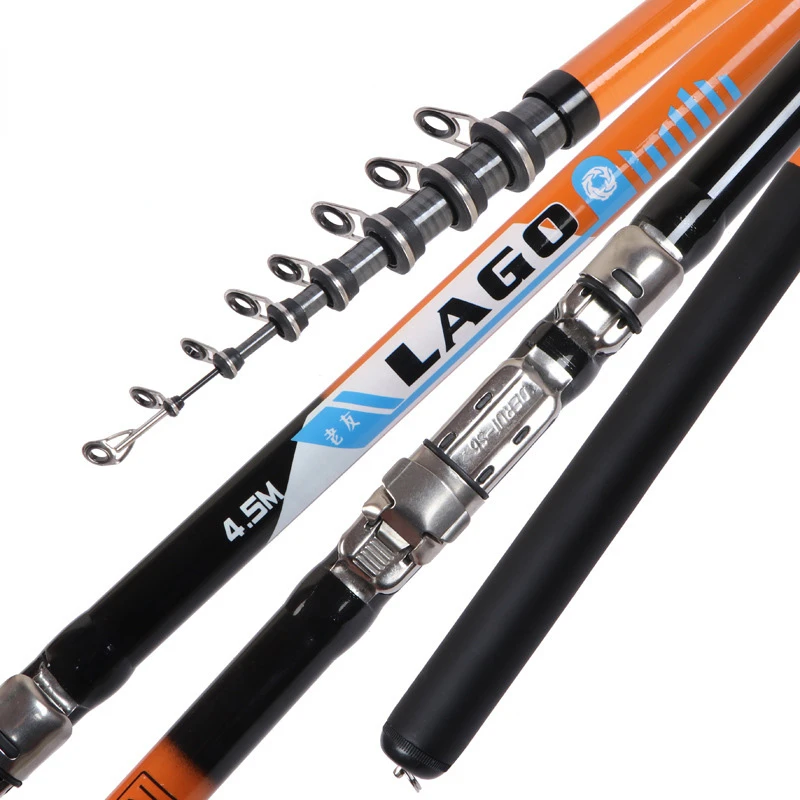 

New Orang Black 3.6m 4.5m 5.4m 6.3m Carbon Telescopic Rock Fishing Spinning Rod Portable Travel UltraLight Fishing Pole Pesca