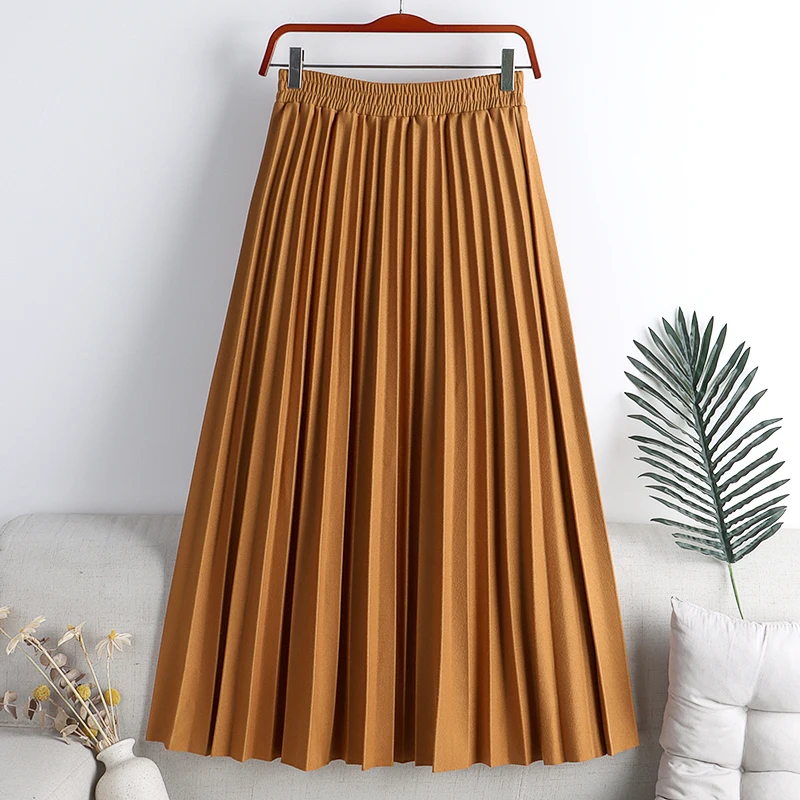 

Women 2022 Spring Summer Fashion Pleated Skirt Female Mid-Length High Waist Skirt Ladies Elegant Chic Solid A Line Skirts C40