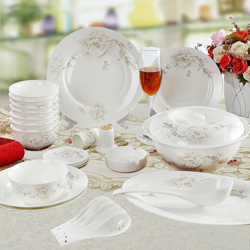 

56 Jingdezhen bone sets bowl dish set gift porcelain tableware