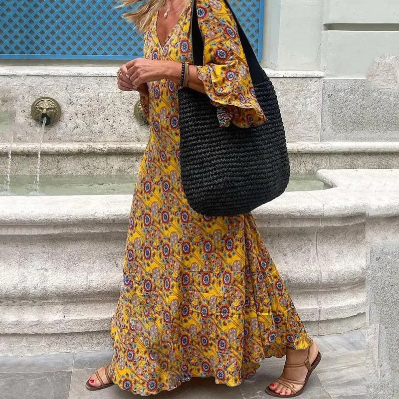 2024 трансграничная женская одежда новое летнее платье с v-образным вырезом и