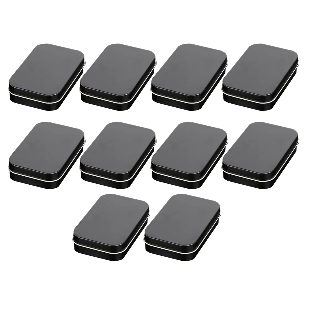 

10pcs Rectangular Tins Mini Tinplate Box Cards Storage Containers Metal Storage Box With Lids 9.5x6x2.1cm (Black)