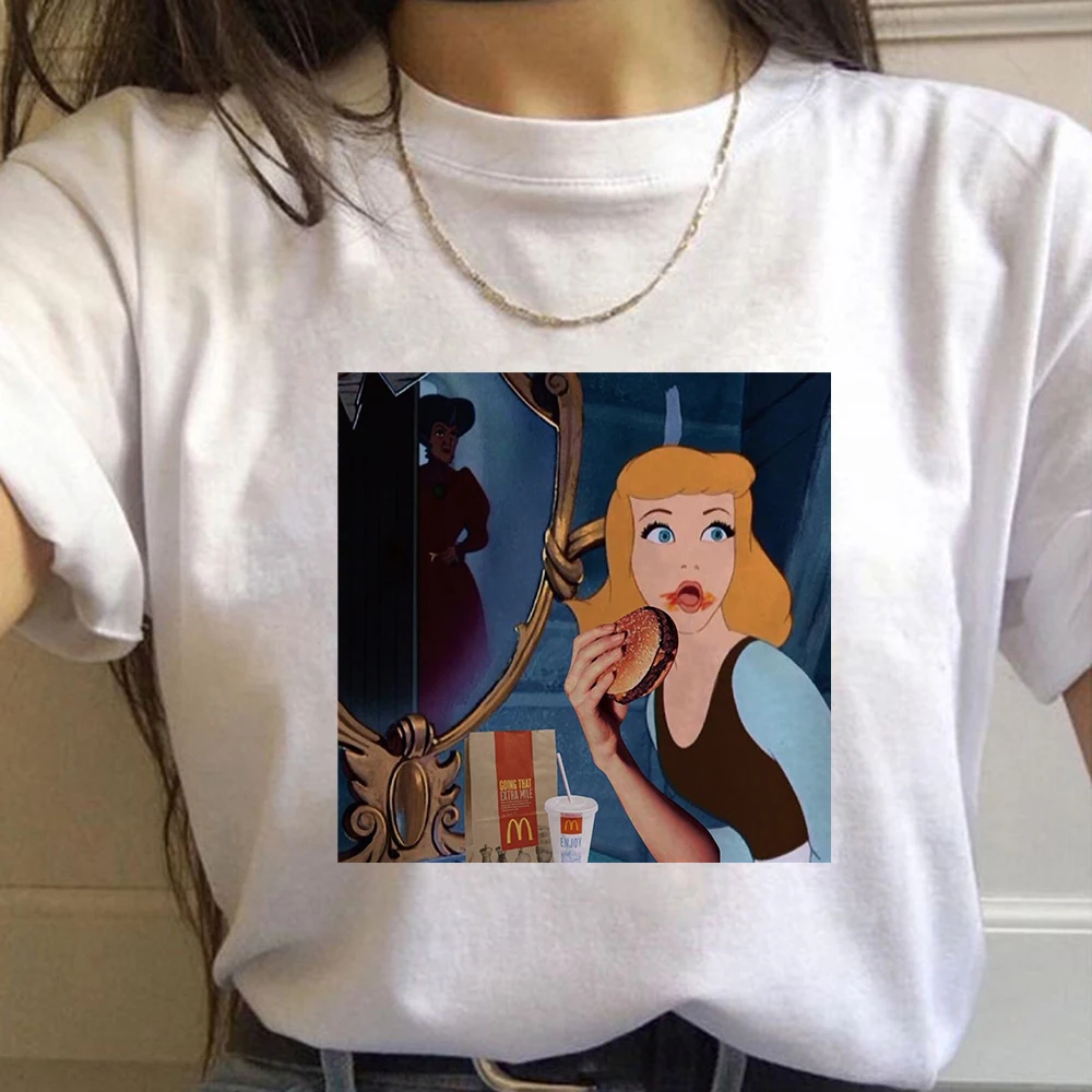 

Women Funny T Shirt Short Sleeve Harajuku Tops Tees Femme Camisetas Verano Mujer Disney Princesses get together Tshirt
