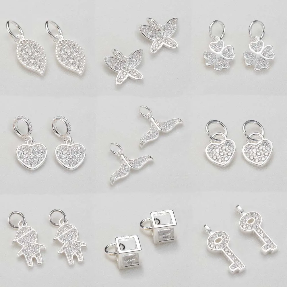 

S925 Sterling Silver Fashion Earring Pendant Shiny Zircon Moon Star Heart Animal Charm for DIY Necklace Bracelet Jewelry Making